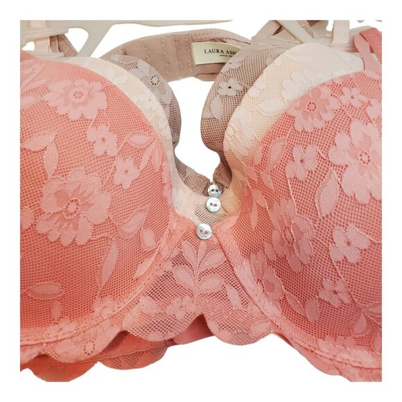 NWT LAURA ASHLEY SZ 36C 3 Pack Comfort Push-Up Bras Pink & Taupe Lace - Picture 3 of 9
